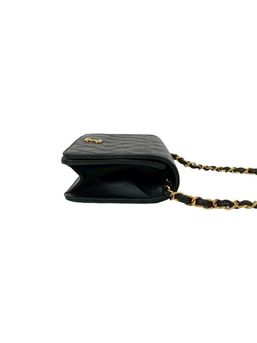 Chanel Quilted CC Logo Lambskin Chain Shoulder Bag Pochette Black - Picture 6 of 10